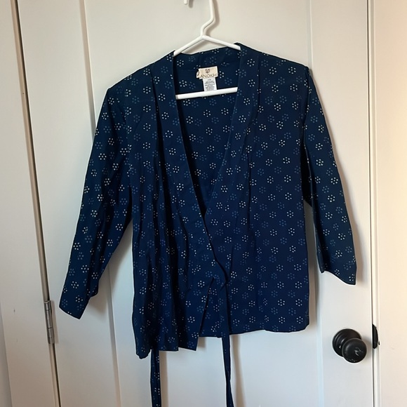 Anokhi Indian Wrap Top in Blue Dot Flower, Size S - Picture 7 of 10